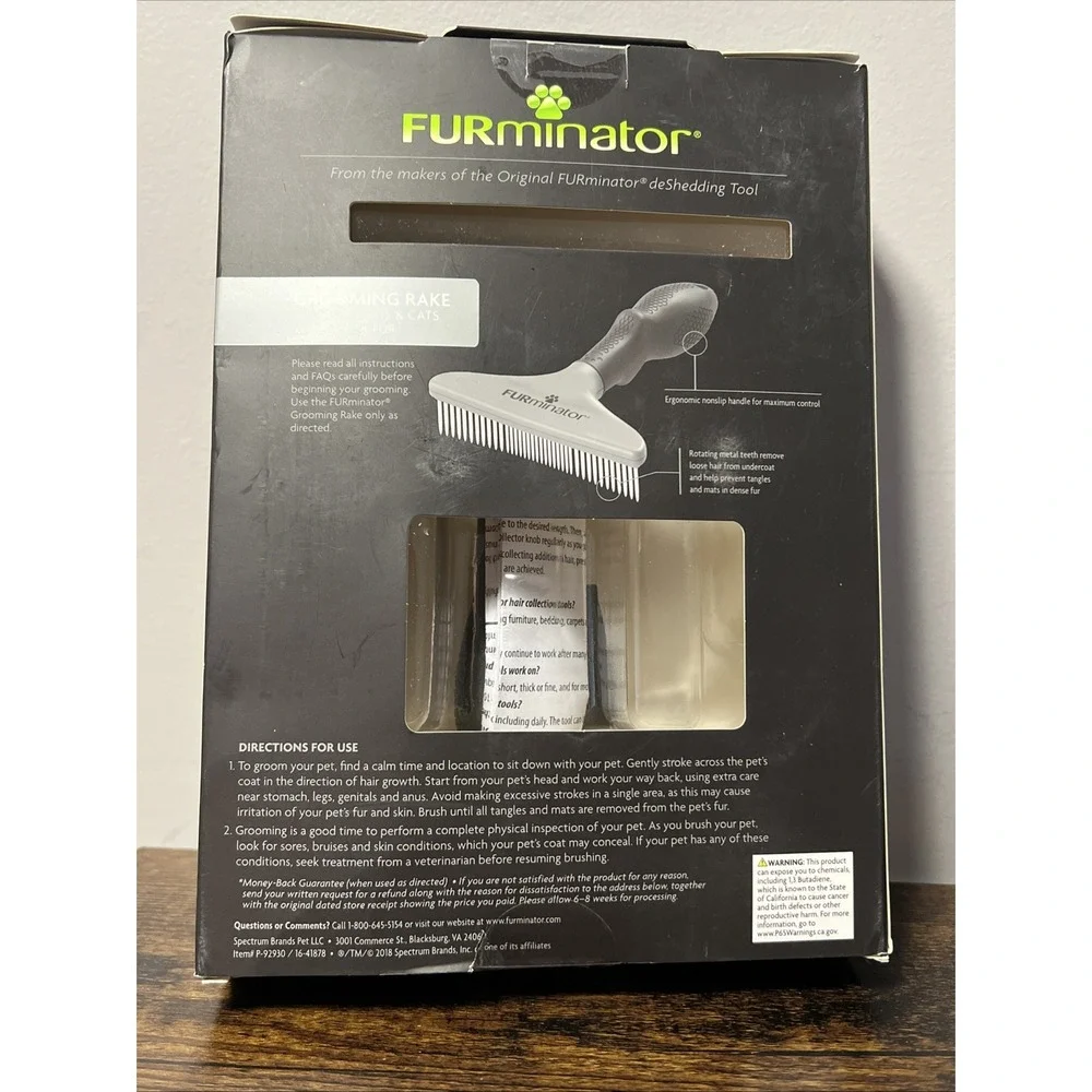 FURminator Daily‎ Grooming Rake w/Rotating Teeth Dogs & Cats w/Thick Fur, NEW